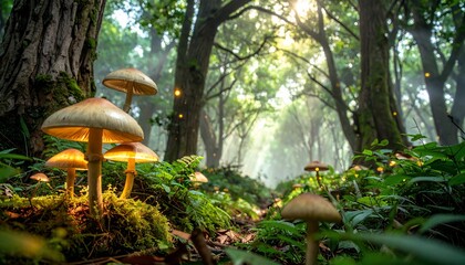 Enchanted Forest: Glowing Mushrooms in a Mystical Woods