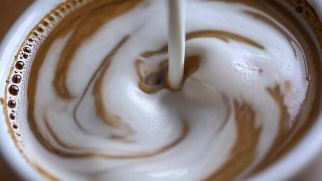 High-Speed graphic Capture of the Swirling Patterns in Cup of Coffee Froth