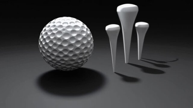 Golf Concept with Three Balls and Tees on Black Background