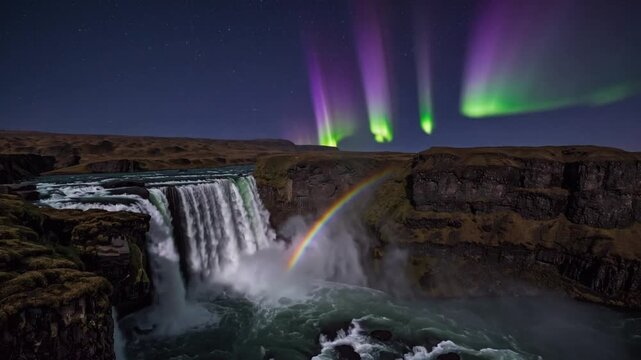 Natural Landscape graphy of Waterfall Under the  Lights 