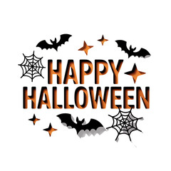 Fototapeta premium Happy halloween text with bats and spiders isolated on transparent background