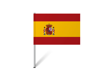 Spain flag - map pin flag representing a country cultural identity and heritage. The essence of national pride and unity. Map pin flag stuck in a white background