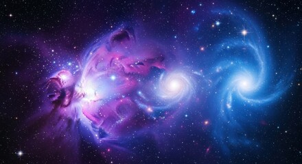 Obraz premium A breathtaking cosmic display of swirling nebulae in vibrant blues and purples, showcasing the grandeur of the universe.