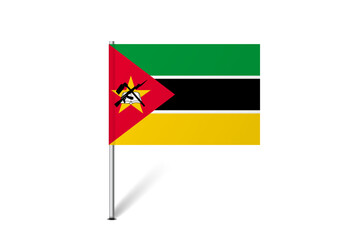 Mozambique flag - map pin flag representing a country cultural identity and heritage. The essence of national pride and unity. Map pin flag stuck in a white background