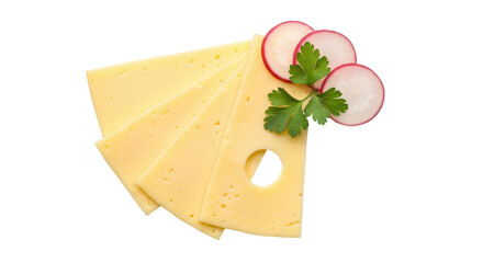 Isolated Cheese Slices with Radish and Parsley