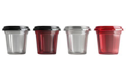 Collection set of plastic cups isolated on transparent or white background