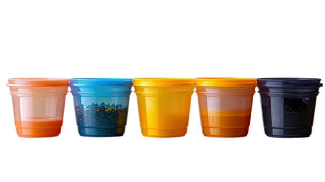 Collection set of plastic cups isolated on transparent or white background