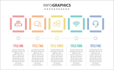 Vector Infographic design with icons. process diagram, flow chart, info graph, Infographics for business concept, presentations banner, workflow layout. 5 options or 5 steps. Horizontal Steps
