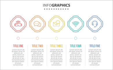 Vector Infographic design with icons. process diagram, flow chart, info graph, Infographics for business concept, presentations banner, workflow layout. 5 options or 5 steps. Horizontal Steps