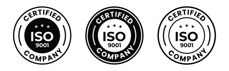9001 certified badge set. International Organization for Standardization ISO logo, label, emblem, stamp, vector isolated illustration.