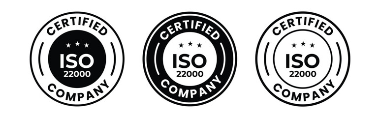 2200 certified badge set. International Organization for Standardization ISO logo, label, emblem, stamp, vector isolated illustration.