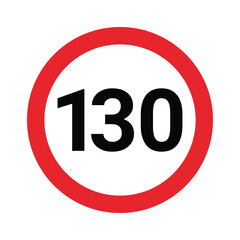 Speed limit sign 130 km h icon. Road signs with speed limit warnings. depicting speed limits ranging. Circular road signs. traffic sign.  the way forward symbol