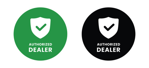 Authorized dealer label icon design. Trusted supplier label with check. Validated distributor stamp design. Trusted partnership badge. Distributor authorization label. Vector illustration