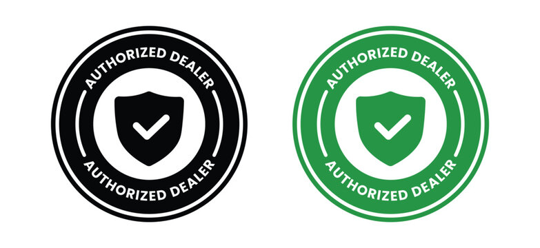 Authorized dealer label icon design. Trusted supplier label with check. Validated distributor stamp design. Trusted partnership badge. Distributor authorization label. Vector illustration