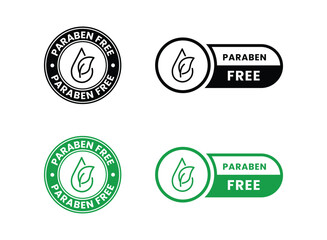 Paraben free vector logo design. Suitable for product label. Paraben free sign, logo, badge, icon, sticker, label, emblem, stamp, symbol, black, line, flat vector, isolated illustration. 