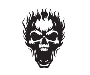 Vector illustration of a skull engulfed in flames, symbolizing death, danger, and intensity. Perfect for Halloween, horror, or edgy designs, as well as creative graphics for tattoos, merchandise, and 