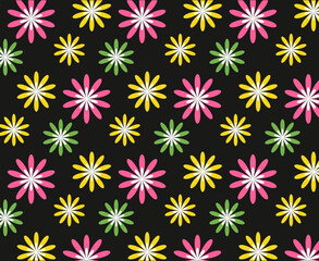 Black background pattern with flowers. Background, wallpaper. Vector illustration.