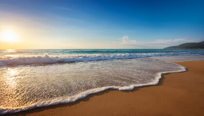 gentle waves lapping against a sandy beach capturing a serene moment at the coast under bright sunlight