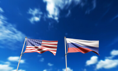 usa russia united state america us russian country flag blue sky cloudy white background wallpaper copy space top view politic conflict diplomacy international global government politic relation usa