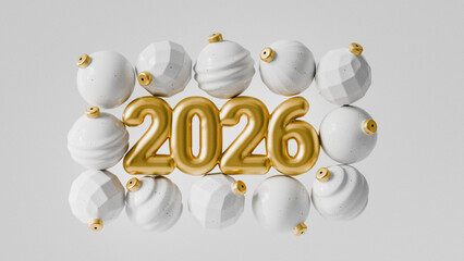 New Year holidays event background, golden 2026 numbers, 3d render