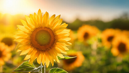 sunflower in a sunlit field with soft green background symbolizing summer serenity