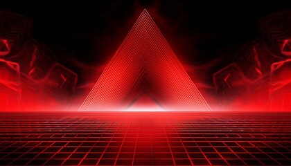 abstract black red gaming background with modern luxury grid pattern retro vapor synthwave smoke fog neon red light ray and triangle stripes line