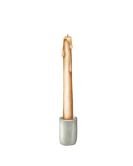 Watercolor candle with wax drips. Perfect for greeting cards, decor, posters, packaging, seasonal and holiday projects.