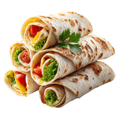 A Stack of Savory Wraps Fresh Vegetables and Eggs in Soft Flatbreads isolated on transparent background