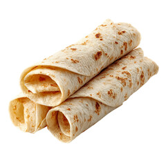 GoldenBrown Tortillas A Trio of Rolled Wheat Flatbreads isolated on transparent background