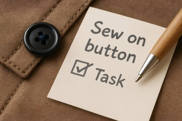 Sewing on a button represents a straightforward task, easily crossed off a to do list, showcasing essential needlework skills for garment repair