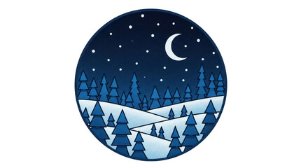 Isolated Winter Night Scene in Circle
