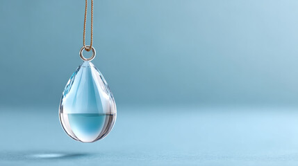 Elegant hanging crystal ornament on soft blue background