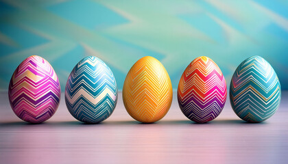 Fototapeta premium colorful easter eggs with chevron patterns in a row displayed