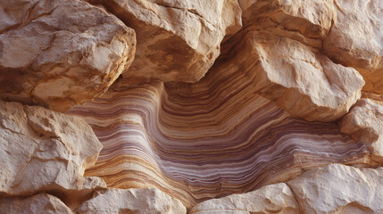 Layered rock formation with red and brown sediment texture close up geological background for nature