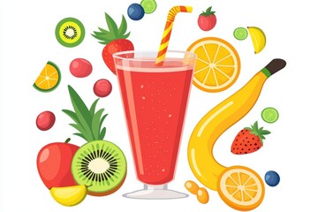 Refreshing Fruit Smoothie with Colorful Ingredients and Tropical Elements for Healthy Lifestyle Promotion