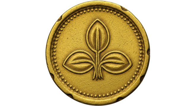 Isolated Gold Coin with Plant Design