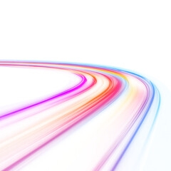 Glowing light streaks isolated on a transparent background. Abstract image of speed motion on the road. Speed of light concept png background.	
