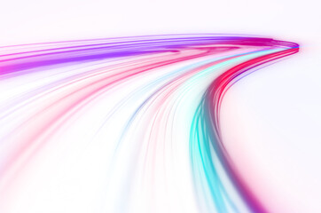 Light trail wave, fire path trace line, car lights, optic fiber and incandescence curve twirl. Abstract background in blue and purple neon glow colors. PNG.	