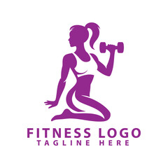 Vector art of silhouette of a woman exercising with dumbbells, , fitness logo concept with text placeholder for tagline