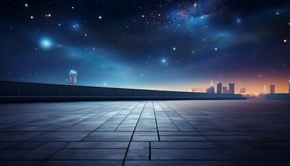 dark concrete floor under starry night sky with urban atmosphere