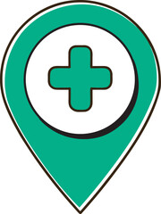 Obraz premium Green medical pin icon with a plus sign symbolizing healthcare location and aid