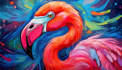 Fototapeta premium a pop art acrylic style painting of a flamingo with vibrant colors