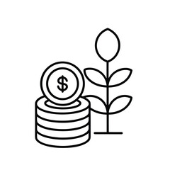 Minimalist Line Art of Coins and Growing Plant – Black and White Financial Growth and Investment Illustration