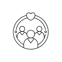 Minimalist Line Art of Community with Heart – Black and White Illustration of Unity and Social Connection