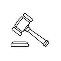 Minimalist Line Art of Judge’s Gavel and Sound Block – Black and White Legal Symbol Illustration