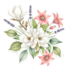 watercolor floral bouquet, elegant watercolor flowers, spring romantic flowers