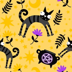 Halloween animals seamless cats pattern for wrapping paper and fabrics and linens and kids clothes print