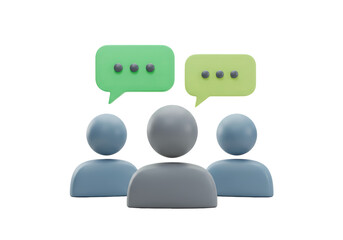 Isolated team of people with speech balloons above their heads, expressing various opinions