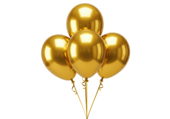 Isolated group of four shiny gold helium balloons for a celebration or party concept