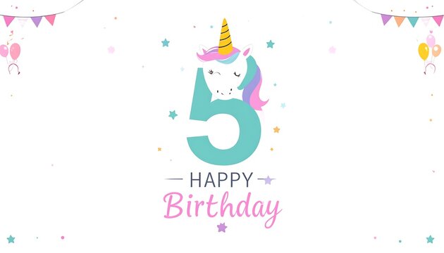 Cute Unicorn 5th Birthday Card. - Powered by Adobe